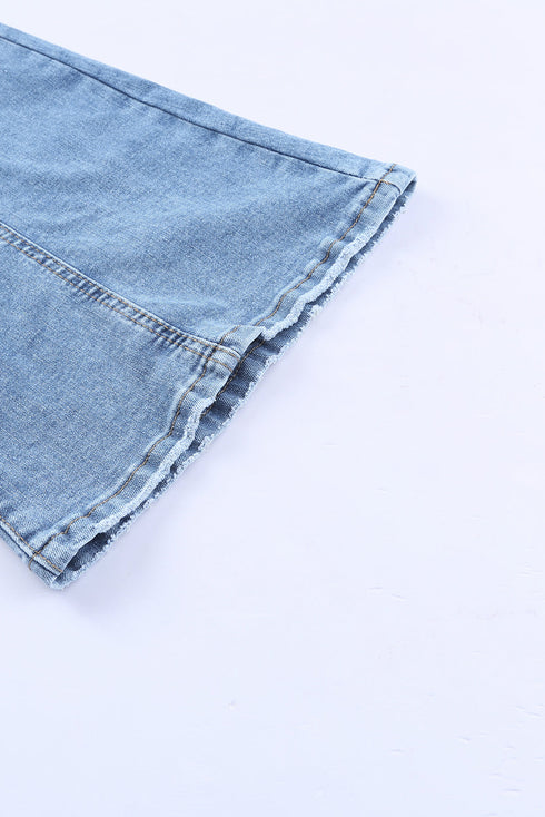 Sky Blue Button Fly Seamed Flare Jeans